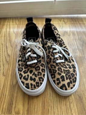 Vans Leopard Print Tan Black Canvas Athletic Shoes